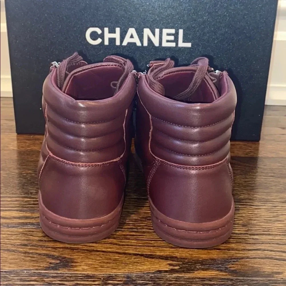 Chanel Burgundy Lambskin Skin Sneakers